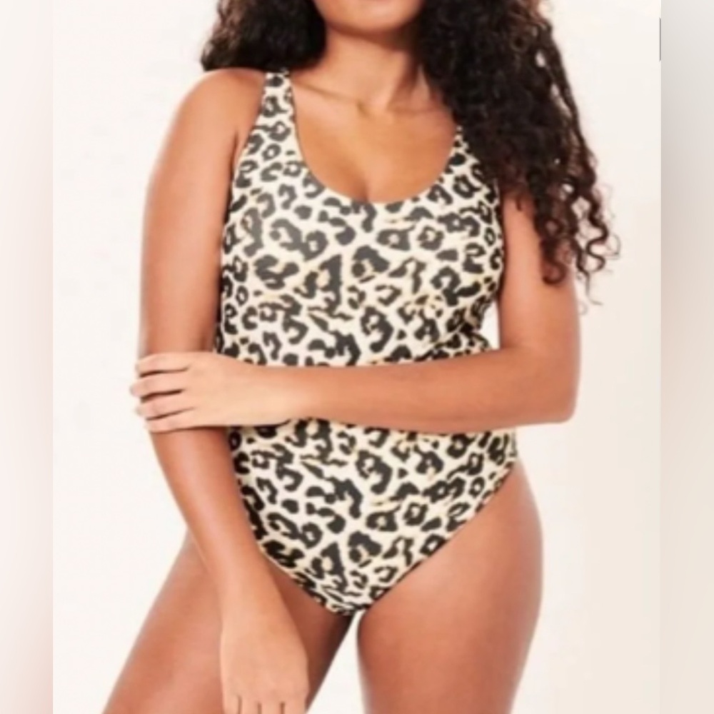 Abercrombie & Fitch Cream and Black Leopard One-Piece Swimsuit